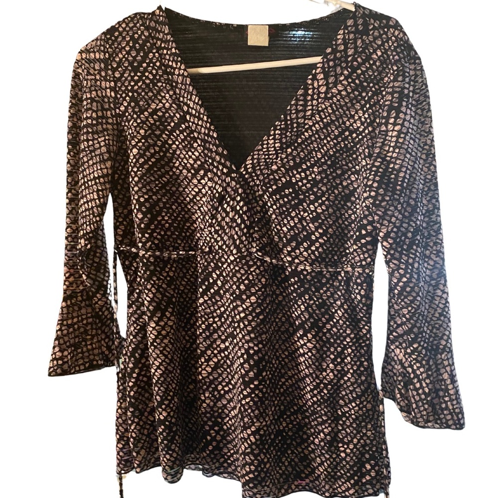 Cocomo Black and Pink Patterned Wrap-Style Women’s Top